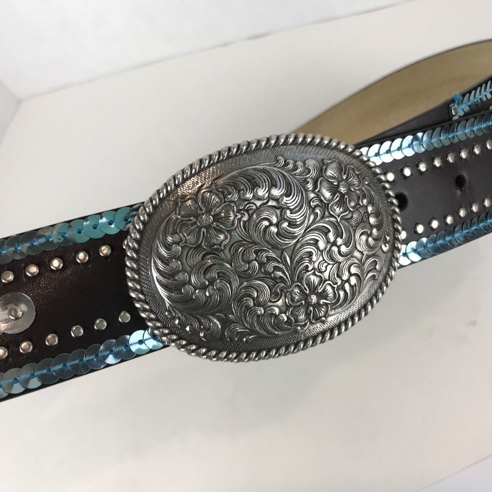 Unbranded sequined leather belt, Size XL